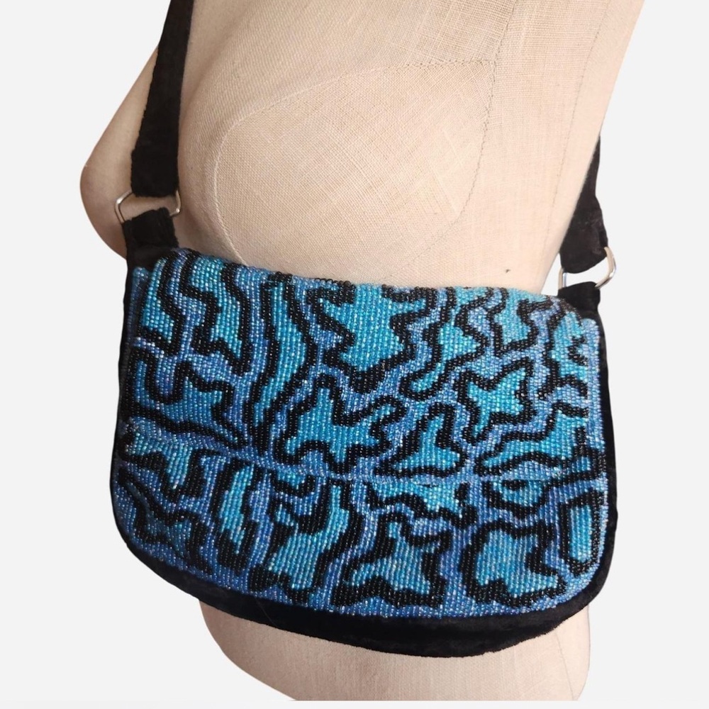 American Vintage Y2K Black and Blue Beaded Crossbody Bag